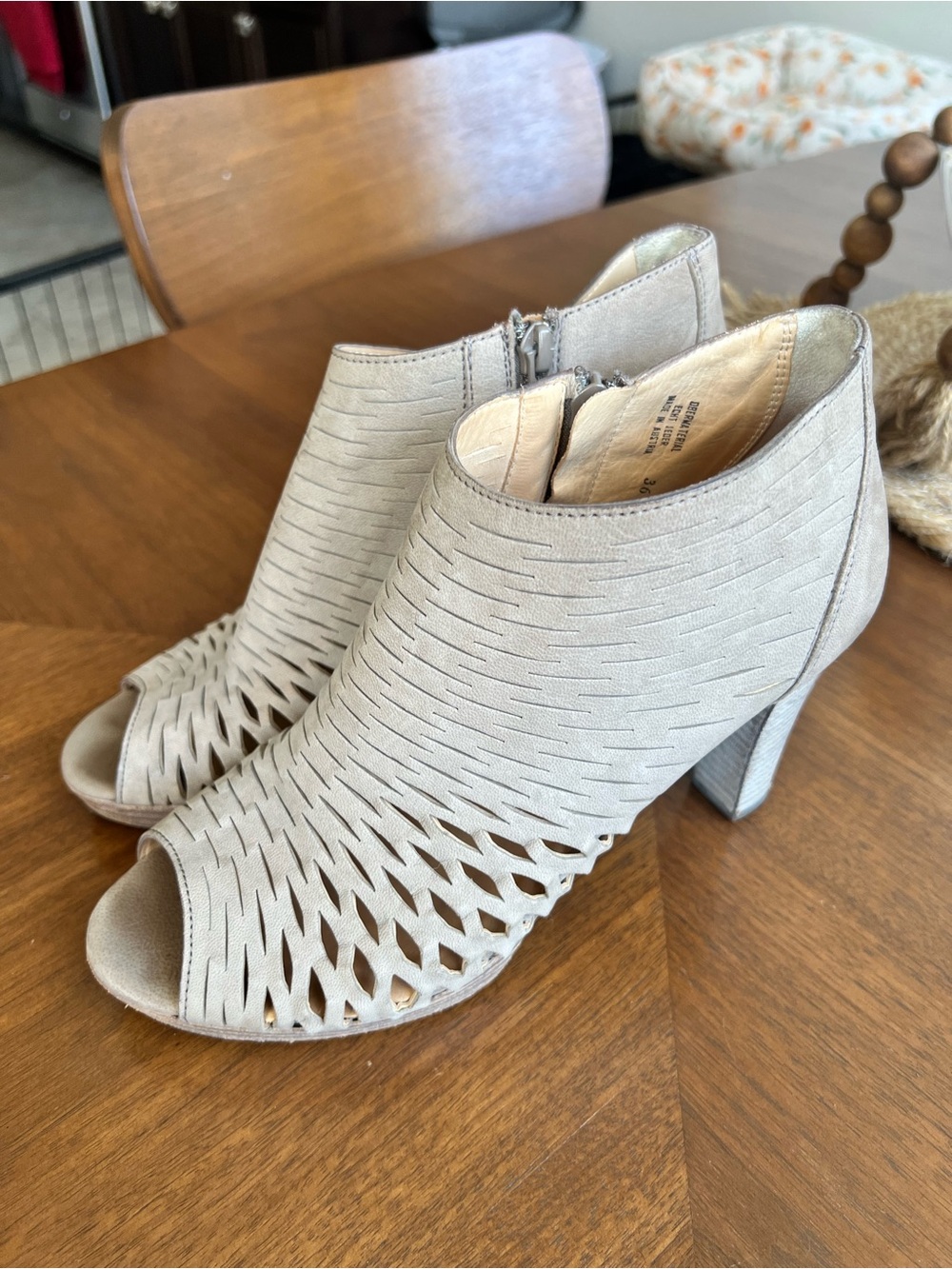 Paul Green Woven Peep-Toe Heeled Bootie - Light Gray